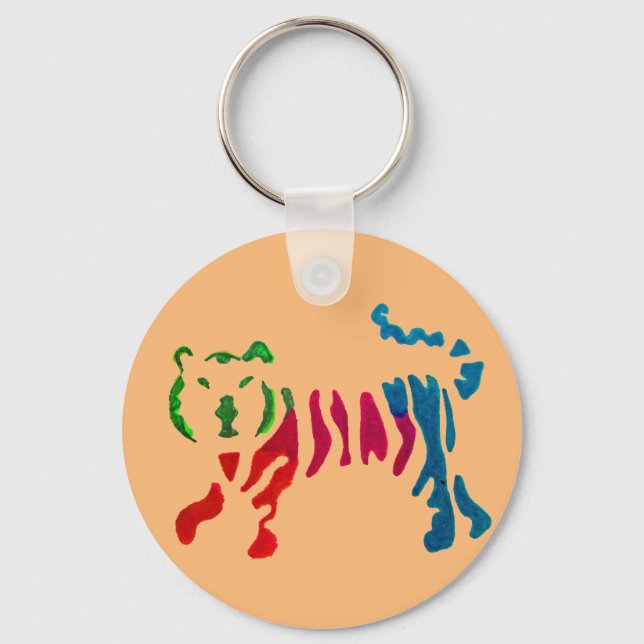 Rainbow stripey tiger art key ring (Front)