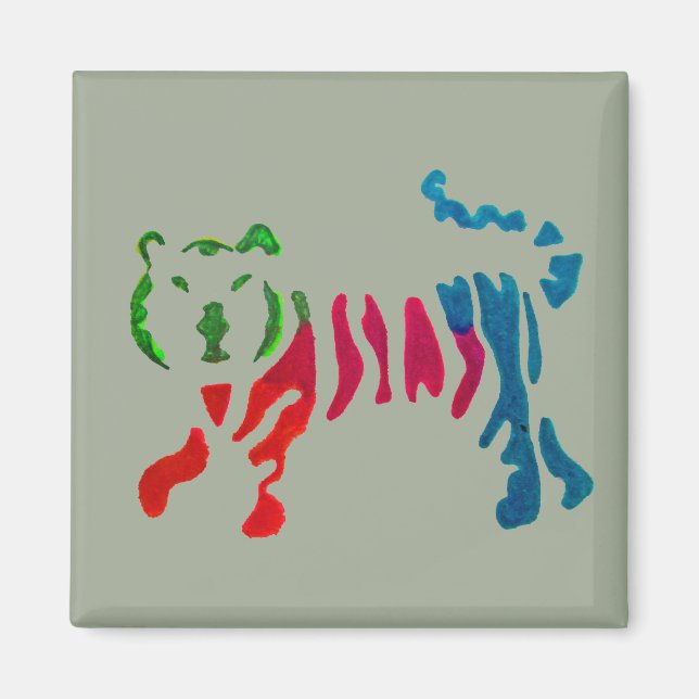 Rainbow stripey tiger art magnet (Front)
