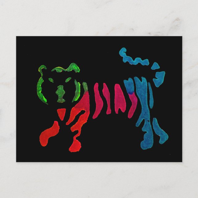 Rainbow stripey tiger art postcard (Front)