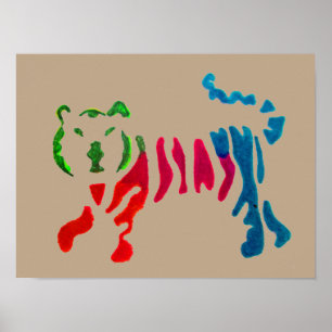 Rainbow stripey tiger art poster