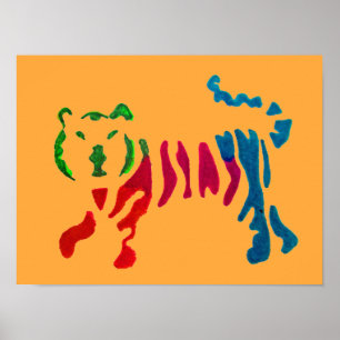 Rainbow stripey tiger art poster