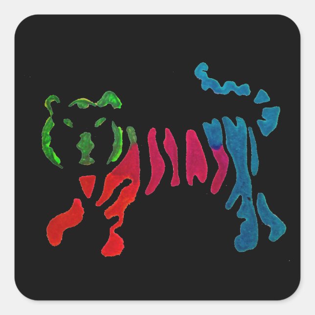 Rainbow stripey tiger art square sticker (Front)