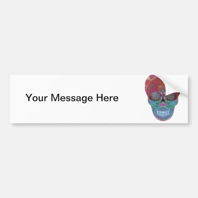 Rainbow sugar skull with tree of life and hearts bumper sticker (Front)