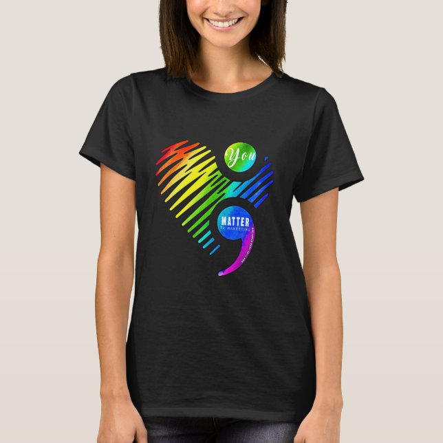 Rainbow Suicide Prevention Awareness Heart T-Shirt (Front)