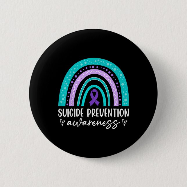 Rainbow Suicide Prevention Awareness Teal Amp Pu  6 Cm Round Badge (Front)