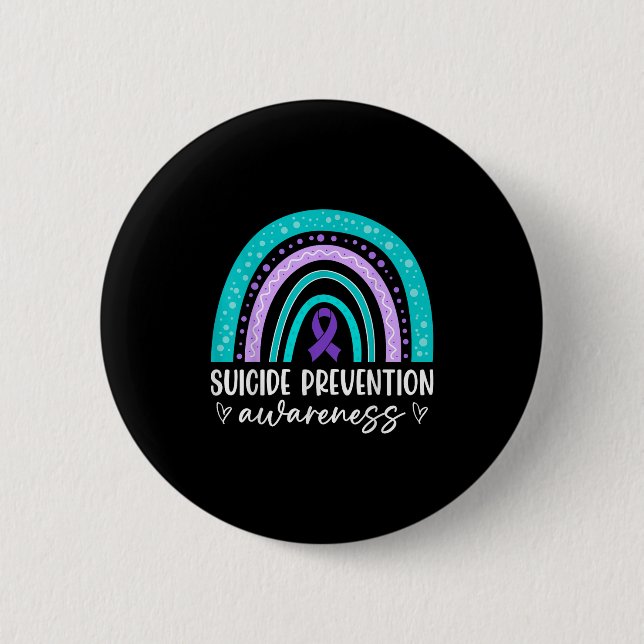 Rainbow Suicide Prevention Awareness Teal &amp; Pu 6 Cm Round Badge (Front)