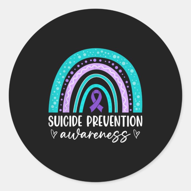 Rainbow Suicide Prevention Awareness Teal &amp; Pu Classic Round Sticker (Front)