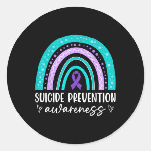 Rainbow Suicide Prevention Awareness Teal Amp Pu Classic Round Sticker