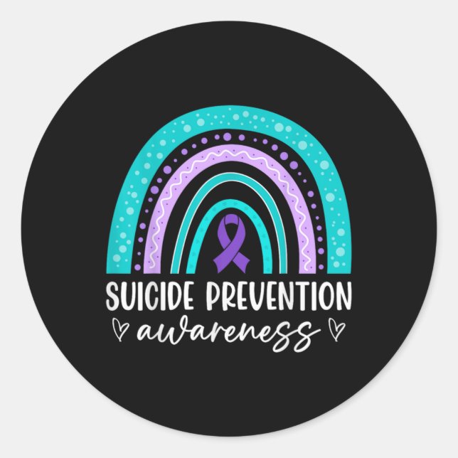 Rainbow Suicide Prevention Awareness Teal Amp Pu  Classic Round Sticker (Front)