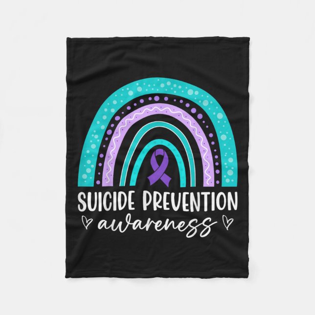 Rainbow Suicide Prevention Awareness Teal &amp; Pu Fleece Blanket (Front)
