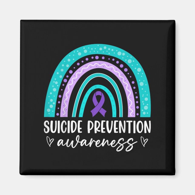 Rainbow Suicide Prevention Awareness Teal &amp; Pu Magnet (Front)
