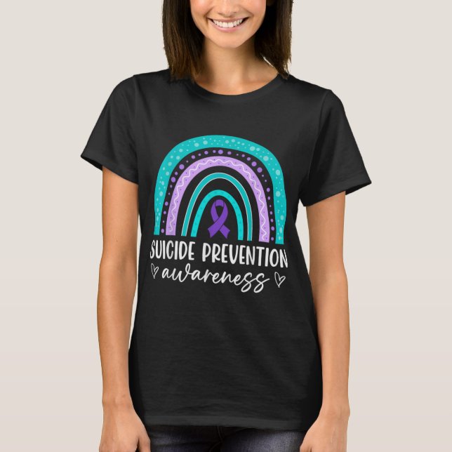 Rainbow Suicide Prevention Awareness Teal Amp Pu  T-Shirt (Front)