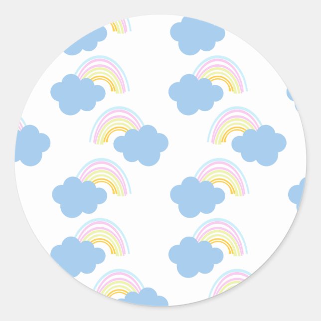 Rainbow Summer Clouds Pastel Scribble Doodle    Classic Round Sticker (Front)
