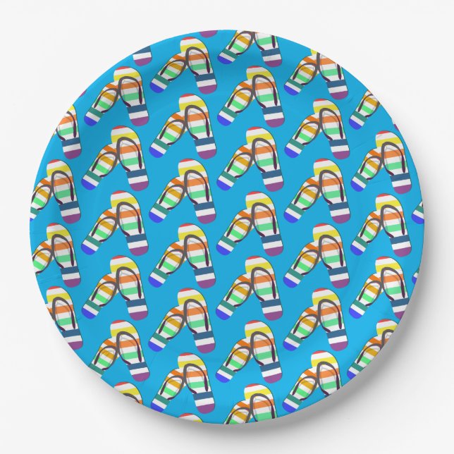 rainbow summer flip-flops pattern paper plate (Front)