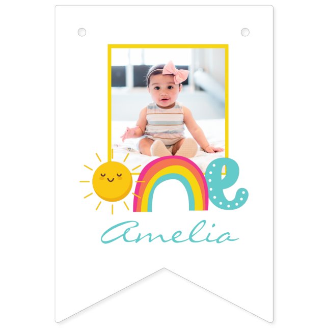 Rainbow Sun 1st Birthday 12 Month Photo Banner (First Flag)