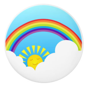 Rainbow sun and clouds ceramic knob