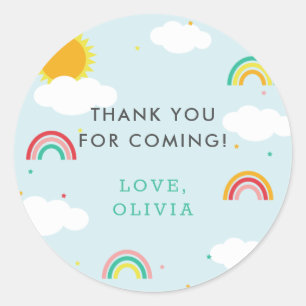 Rainbow, Sun and Clouds Kid's birthday party  Classic Round Sticker