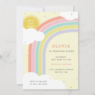 Rainbow, Sun and Clouds Kid's birthday Yellow Invitation