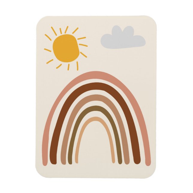 Rainbow Sun Cloud, Kids Drawing, Boho Abstract Art Magnet (Vertical)