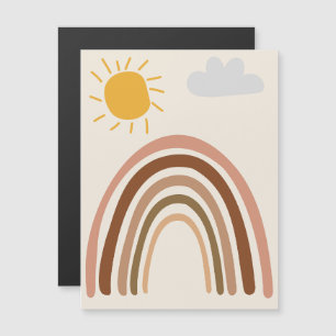 Rainbow Sun Cloud, Kids Drawing, Boho Abstract Art Magnetic Invitation