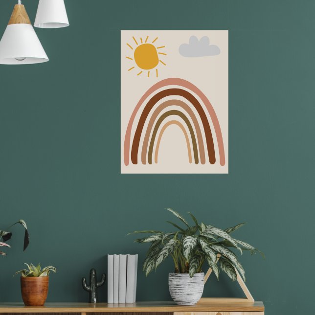 Rainbow Sun Cloud, Kids Drawing, Boho Abstract Art Poster (Living Room 1)