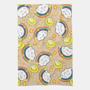 Rainbow, Sun, Clouds, Beige Kitchen Hand Towel