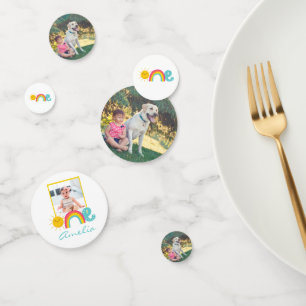 Rainbow Sun First Birthday Photo Confetti