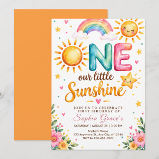 Rainbow Sun Floral Girl Birthday Party Invitation
