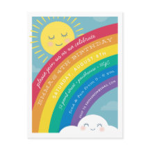 Rainbow Sun Happy Cloud Birthday Invitation