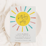 Rainbow Sun Script Kids Birthday Party Invitation<br><div class="desc">A colourful fun kids birthday party invitation with rainbow sun and modern script. Click the edit button to customise this design with your details.</div>