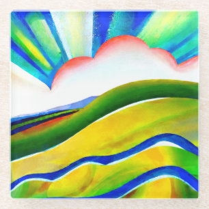 Rainbow Sunburst Landscape Glass Coaster