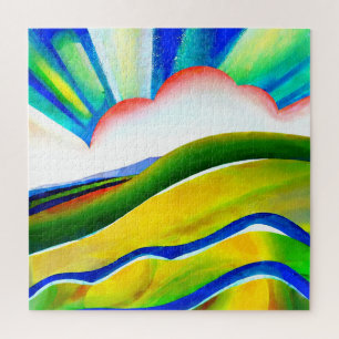 Rainbow Sunburst Landscape Jigsaw Puzzle