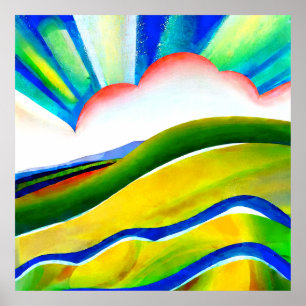 Rainbow Sunburst Landscape Poster