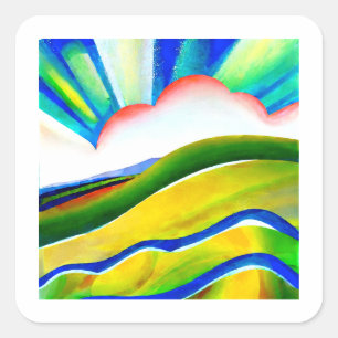 Rainbow Sunburst Landscape Square Sticker