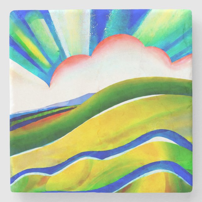 Rainbow Sunburst Landscape Stone Coaster (Front)