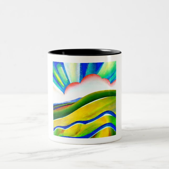 Rainbow Sunburst Landscape Two-Tone Coffee Mug (Center)