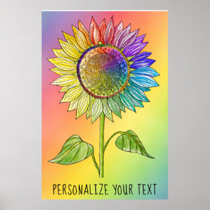 Rainbow Sunflower Art Colorful Summer Floral Pride Poster