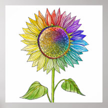 Rainbow Sunflower Art Colourful Summer Cute Flora