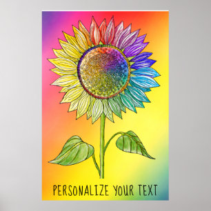 Rainbow Sunflower Art Colourful Summer Floral Prid Poster