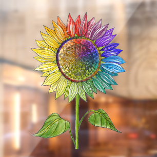 Rainbow Sunflower Art Colourful Summer Floral Prid Window Cling