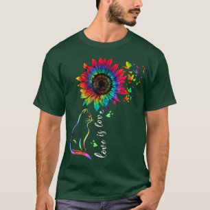 Rainbow Sunflower Cat Love Is Love LGBT Gay Lesbia T-Shirt