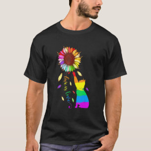 Rainbow Sunflower Cat Love Is Love LGBT Gay Lesbia T-Shirt