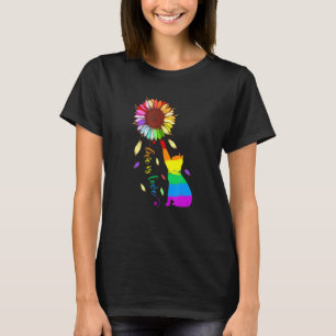 Rainbow Sunflower Cat Love Is Love LGBT Gay Lesbia T-Shirt
