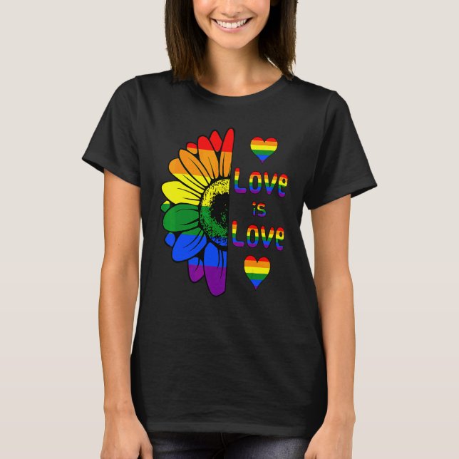 Rainbow Sunflower Love Is Love Lgbt Gay Lesbian Pr T-Shirt (Front)