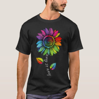 Rainbow Sunflower Love Is Love LGBT Gay Lesbian re T-Shirt