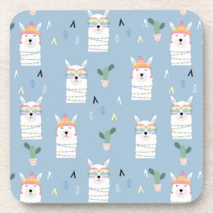 Rainbow Sunglasses Llama Pattern Coaster
