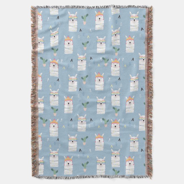 Rainbow Sunglasses Llama Pattern Throw Blanket (Front Vertical)