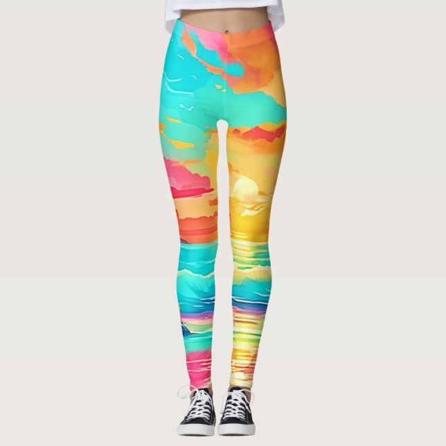 Rainbow Sunset Beach Leggings (Front)