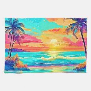 Rainbow Sunset Beach Tea Towel