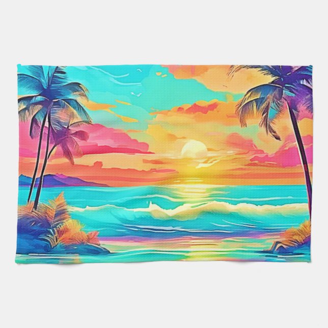Rainbow Sunset Beach Tea Towel (Horizontal)